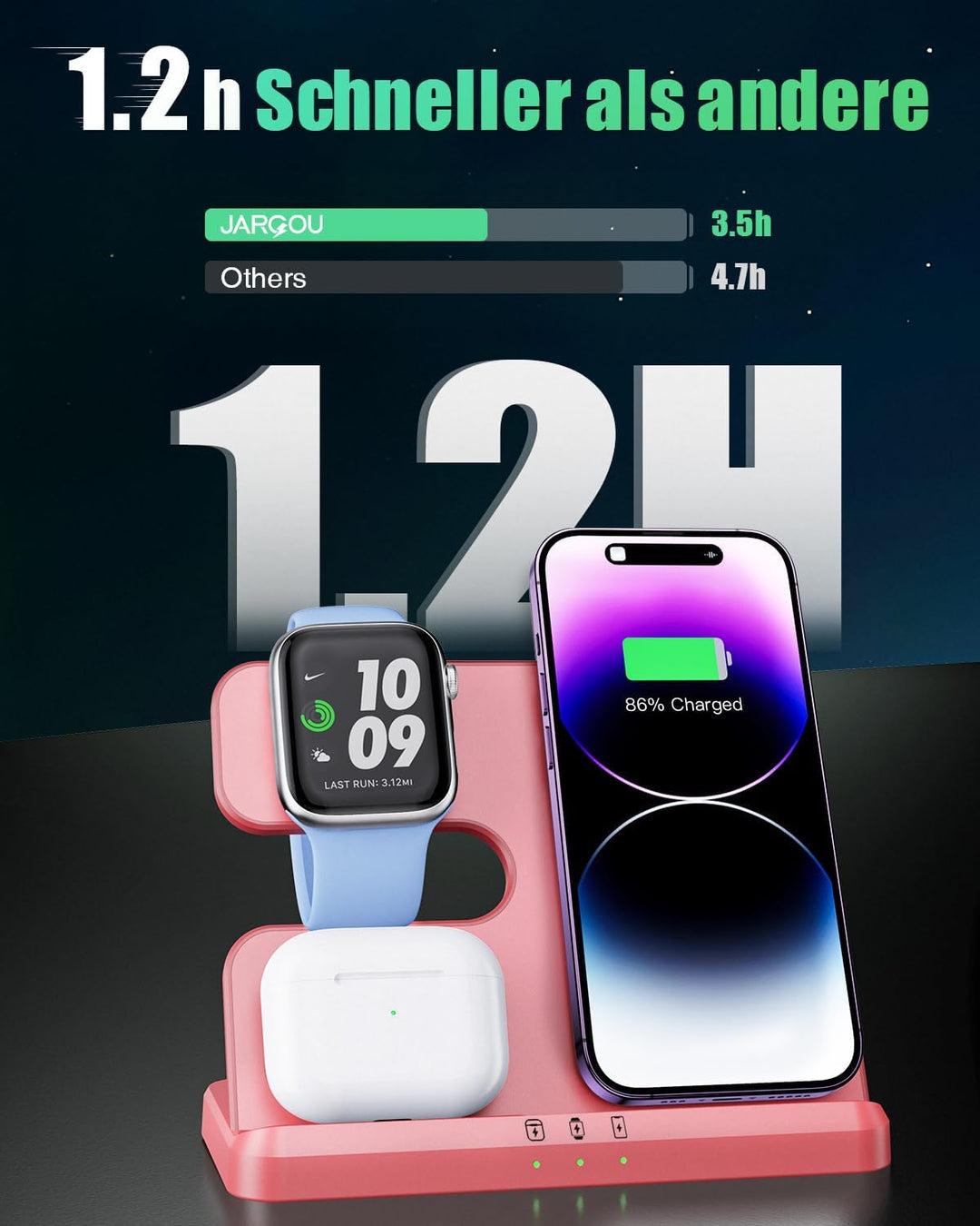 JARGOU 3 in 1 Kabelloses Ladegerät, Induktive Ladestation für Apple Watch und iPhone AirPods, Wirele