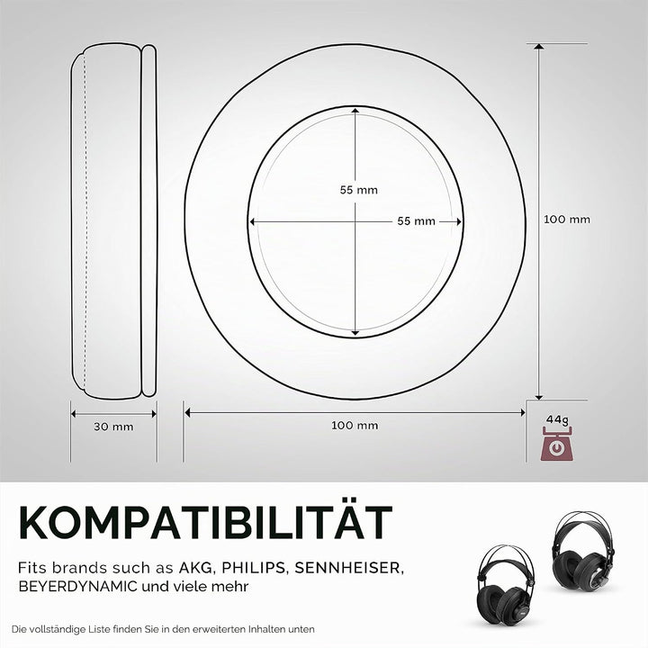 Brainwavz Runde Ohrpolster aus Memory-Schaumstoff – geeignet für viele grosse Kopfhörer SteelSeries,