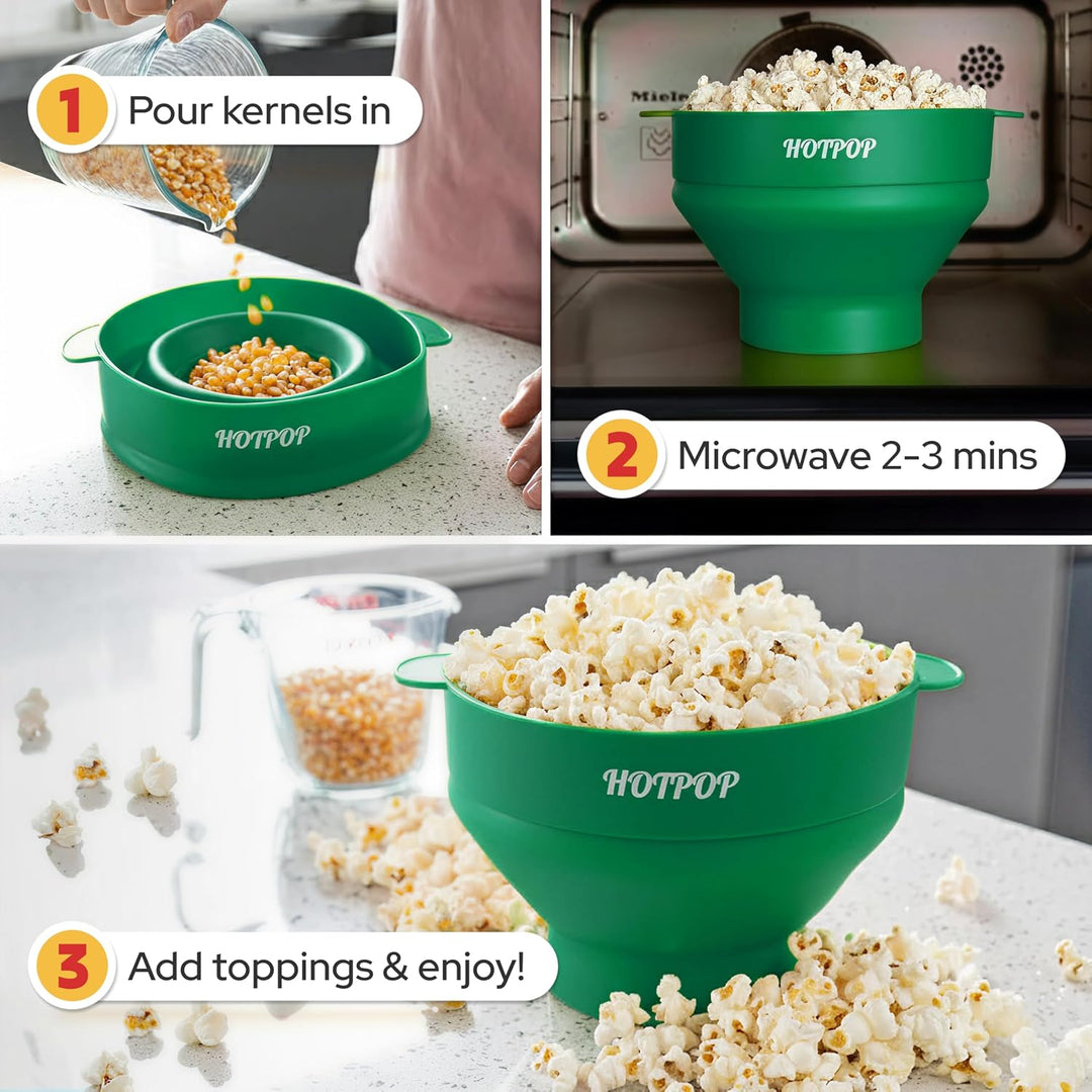 Hotpop Mikrowellen-Popcorn-Druckknopf aus Silikon, faltbar, BPA-frei und spülmaschinenfest, 20 Farbe