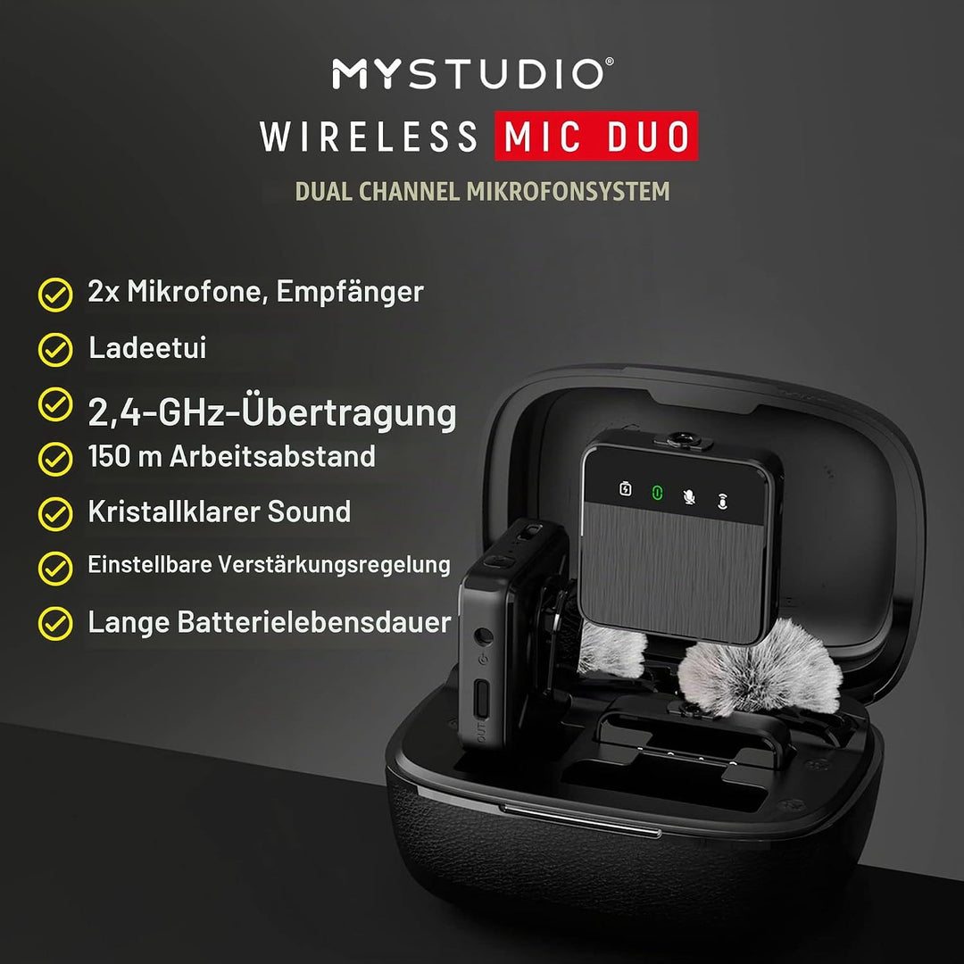 MyStudio Wireless MIC Duo • Mikrofon-Set mit Zwei Lavalier-Ansteckmikrofonen • Schnurlos • Für Zwei