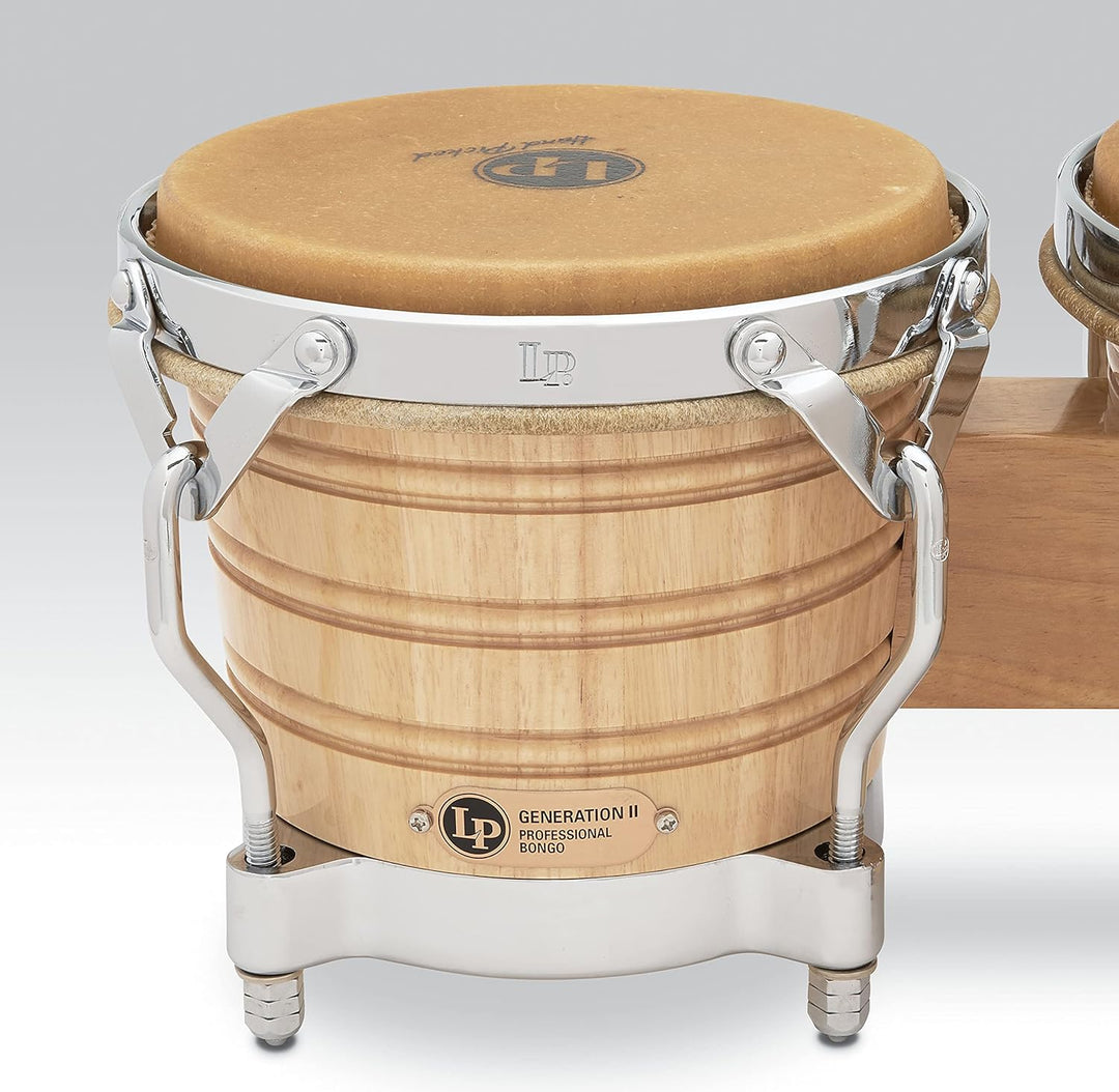 LP Latin Percussion LP813600 Generation II Wood Bongo Natural Chrome Hardware Traditional Rims Natur