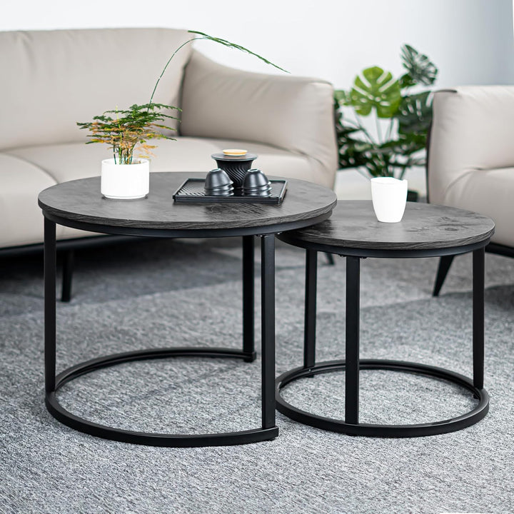 Hawthyhome wohnzimmertisch aus Holz mit Metallrahmen, couchtisch 2er Set & Moderner Beistelltisch Ka