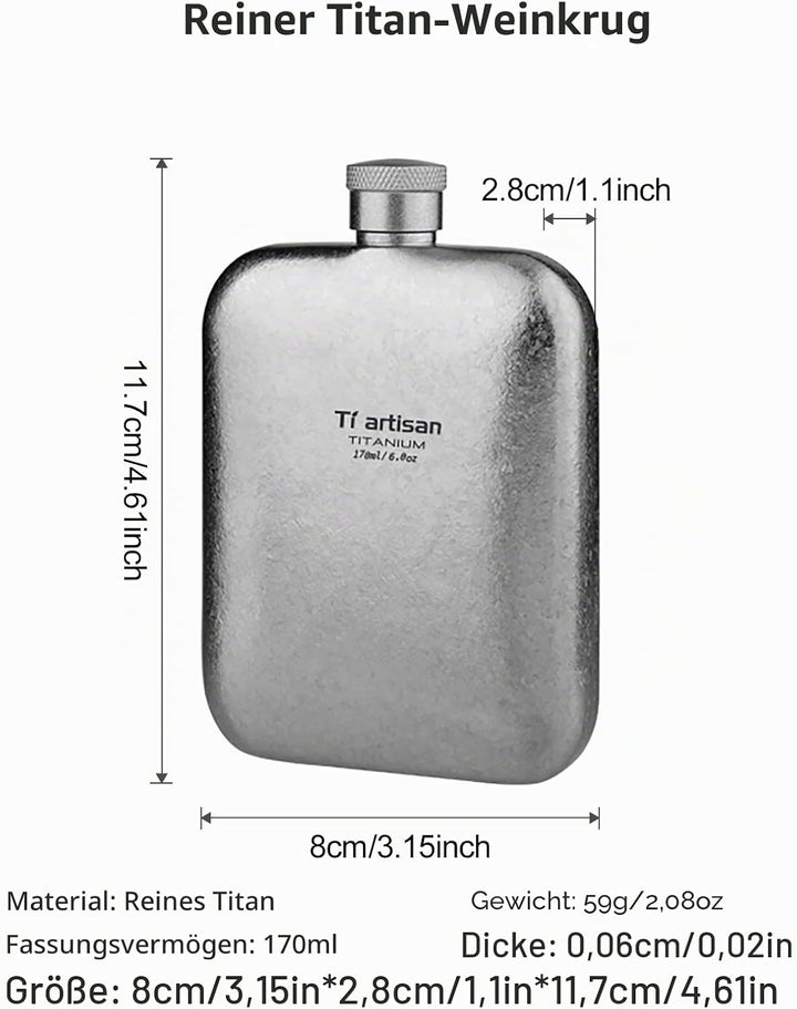 Titan Flachmann mit Trichter Ultraleichte Titanium Hip Flask Whisky Glaskolben für Outdoor-Camping,