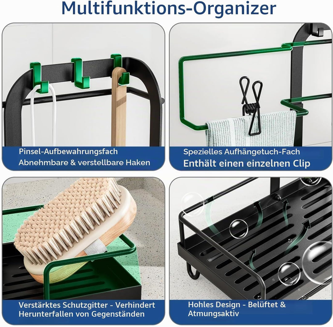 Küchen Spülbecken Organizer, Schwarz Spüle Organizer mit Abflusspfanne, Gross Waschbecken Schwammhal