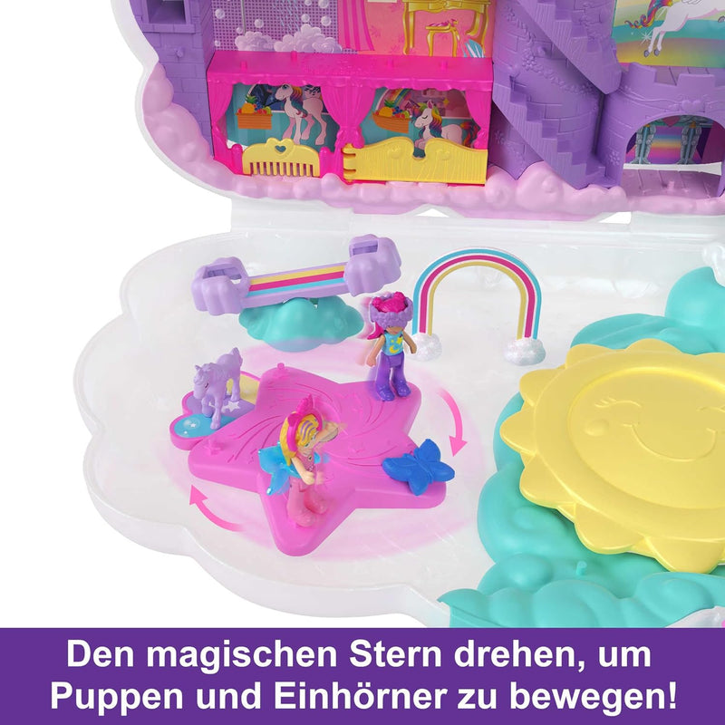 Polly Pocket HMX18 -Mini-Spielzeug, Regenbogen-Einhorn-Salon-Styling-Kopf und Schatullen-Spielset mi