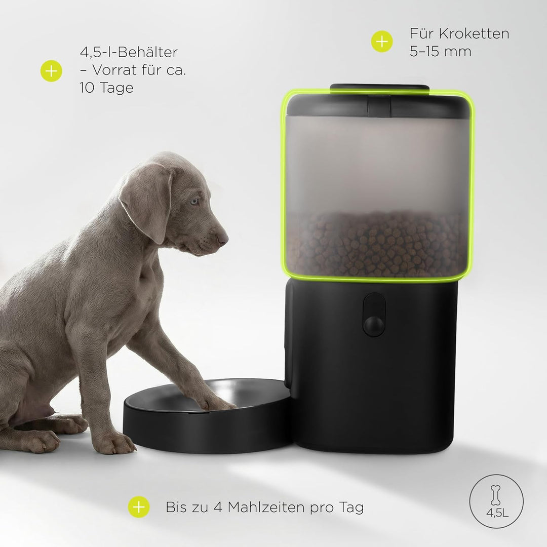 Crispy Futterautomat für Hunde, Automatischer Futterspender Hund mit Timer, bis zu 4 Mahlzeiten, Not