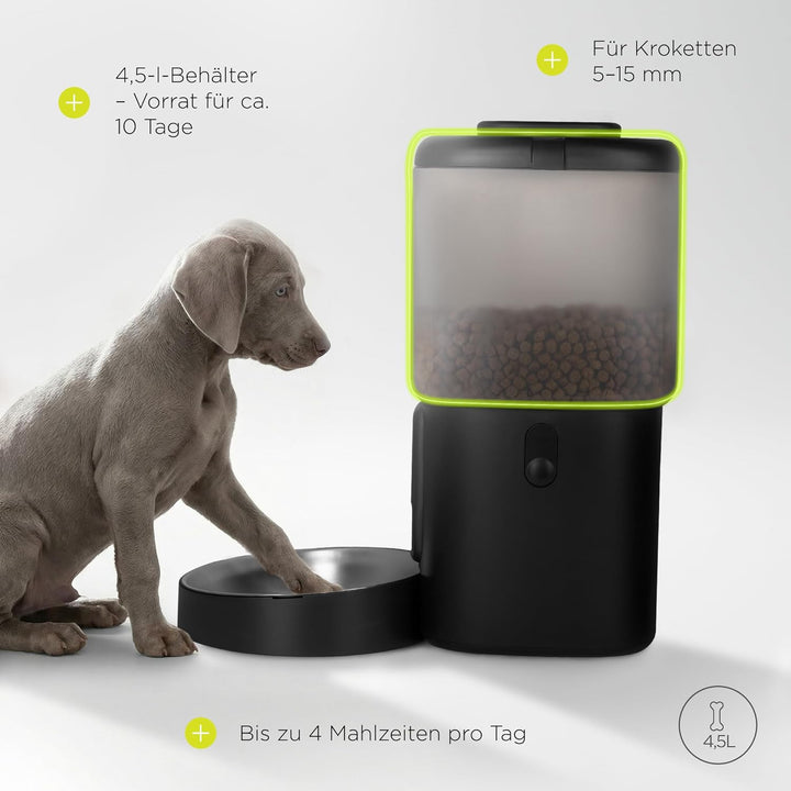 Crispy Futterautomat für Hunde, Automatischer Futterspender Hund mit Timer, bis zu 4 Mahlzeiten, Not