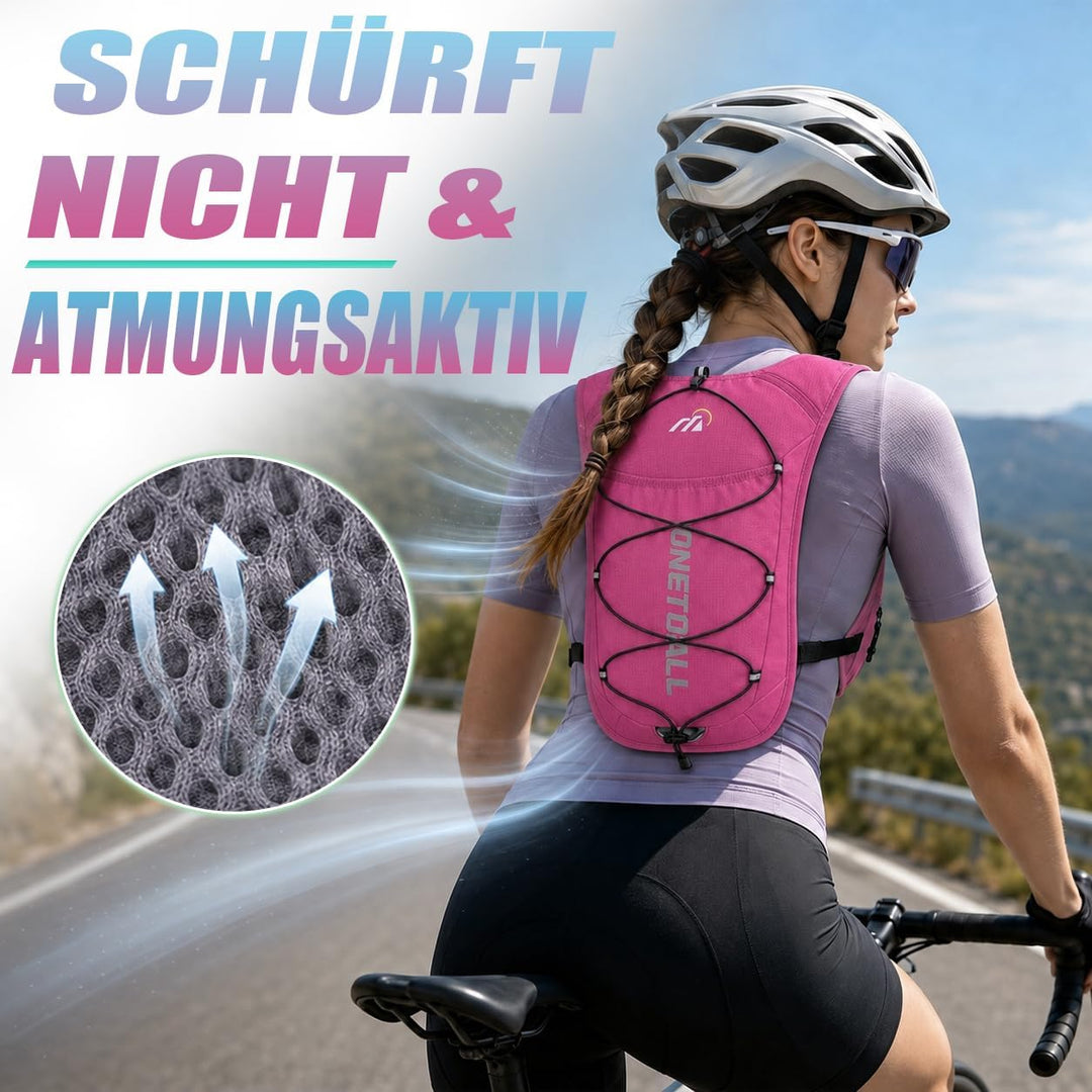 Laufweste Damen mit 500ml Trinkflasche/2L Trinkblase, Leichter Trinkrucksack Laufen Herren 6L, Runin