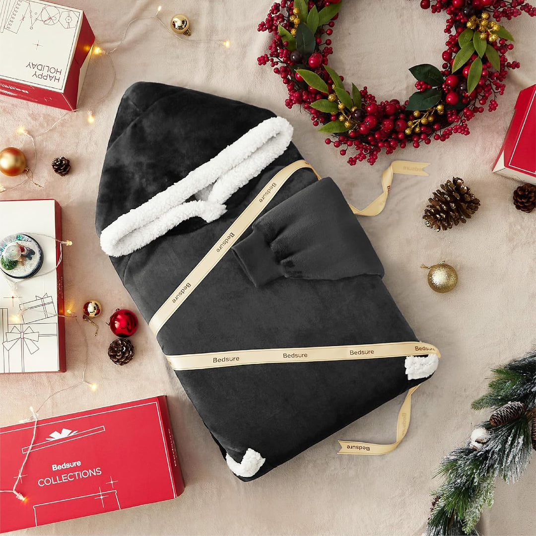BEDSURE Hoodie Decke mit Ärmeln und Kapuze - Oversize Sherpa Deckenpullover als Geschenke für Herren