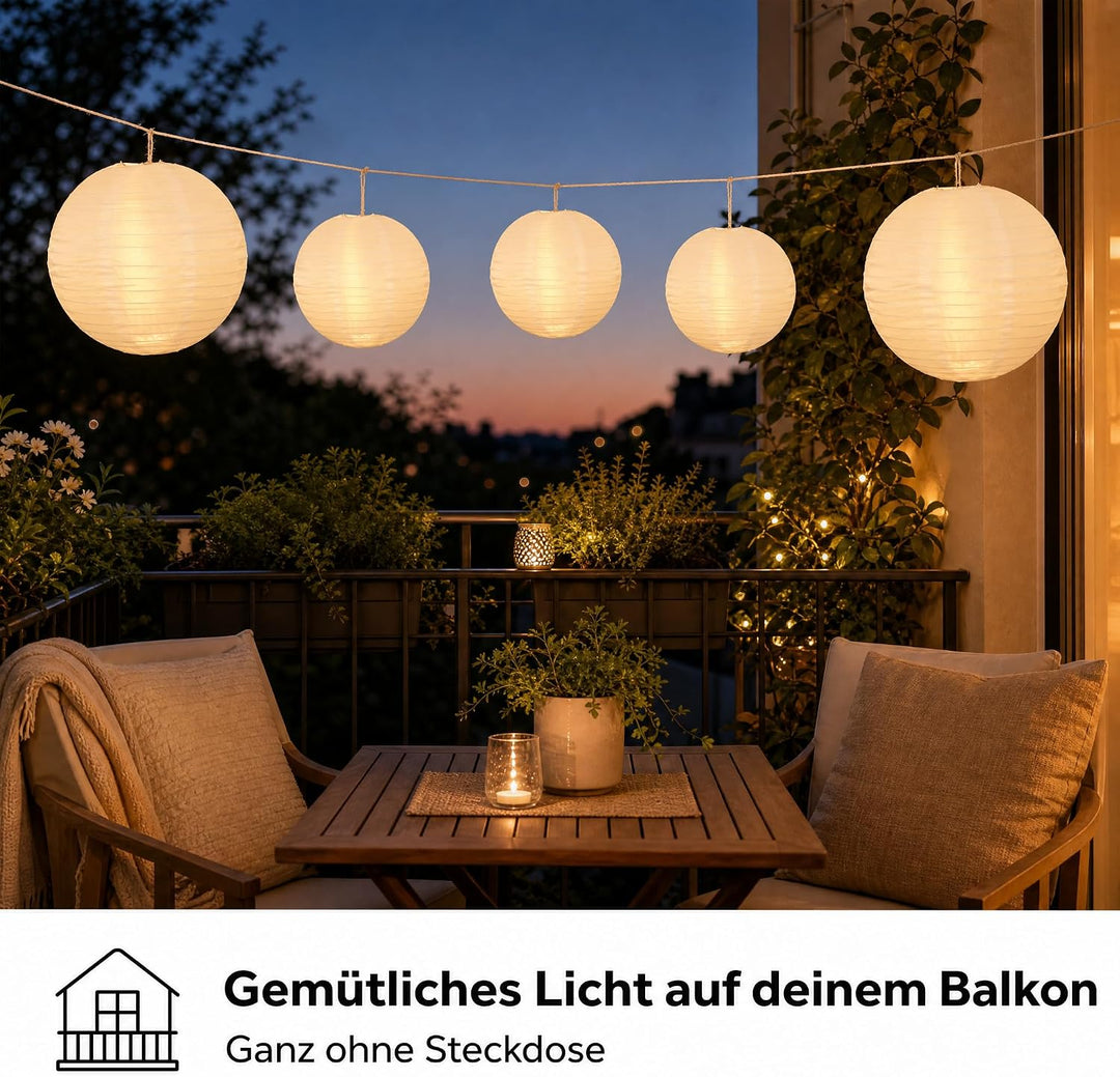 hellum LED Lampions aussen wetterfest, 5x LED für Lampions mit Fernbedienung, 5x 30cm weiss, Batteri