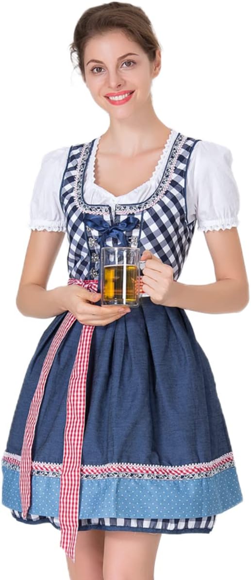 chuangminghangqi Oktoberfest Damen Outfit Dirndl Damen Midi Kariert Kleid Hochzeit Gast Dirndlbluse