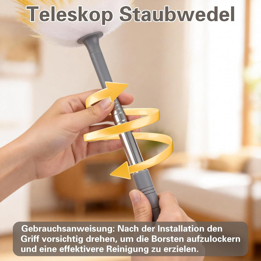 2 Stück Staubwedel Waschbar, 130 cm Staubwedel Lang Ausziehbar, Spinnwebenbesen mit Teleskopstiel, E