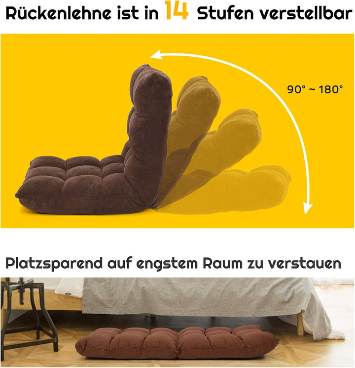RELAX4LIFE Bodenstuhl Klappbar, Bodensessel mit Verstellbarer Rückenlehne &amp; Liegefunktion, Bodensitz
