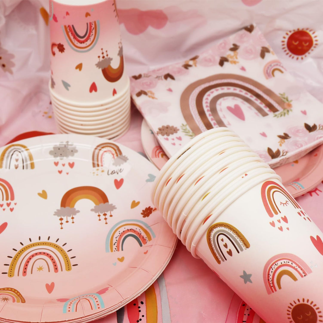 Bohemian Rainbow Partygeschirr Set,Doyomtoy Serve 20 Gäste Geburtstag Partygeschirr,Tischdecken,Tell