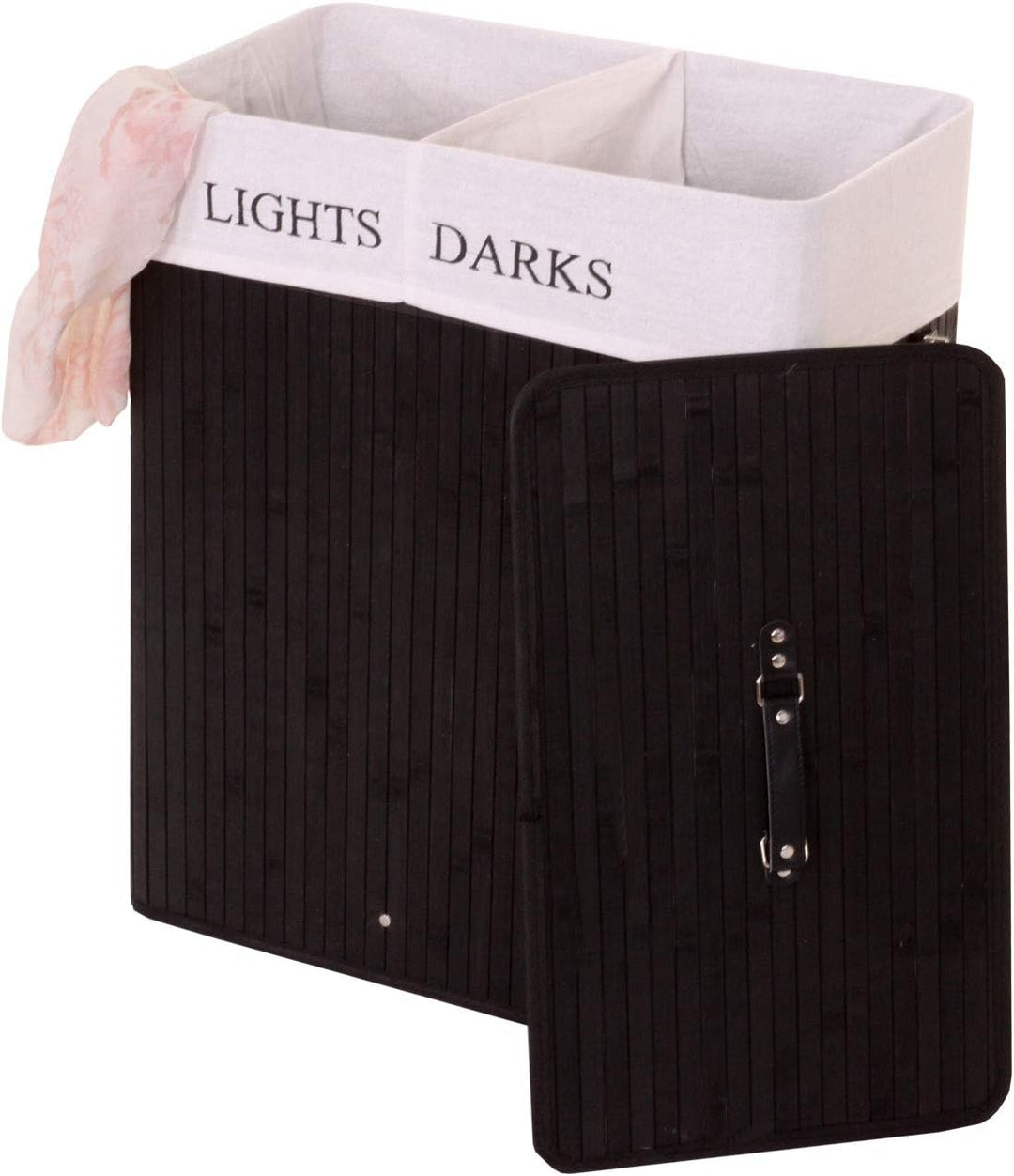Wäschekorb HWC-C21, Laundry Wäschebox Wäschesammler Wäschebehälter, Bambus 2 Fächer 63x55x34cm 100l