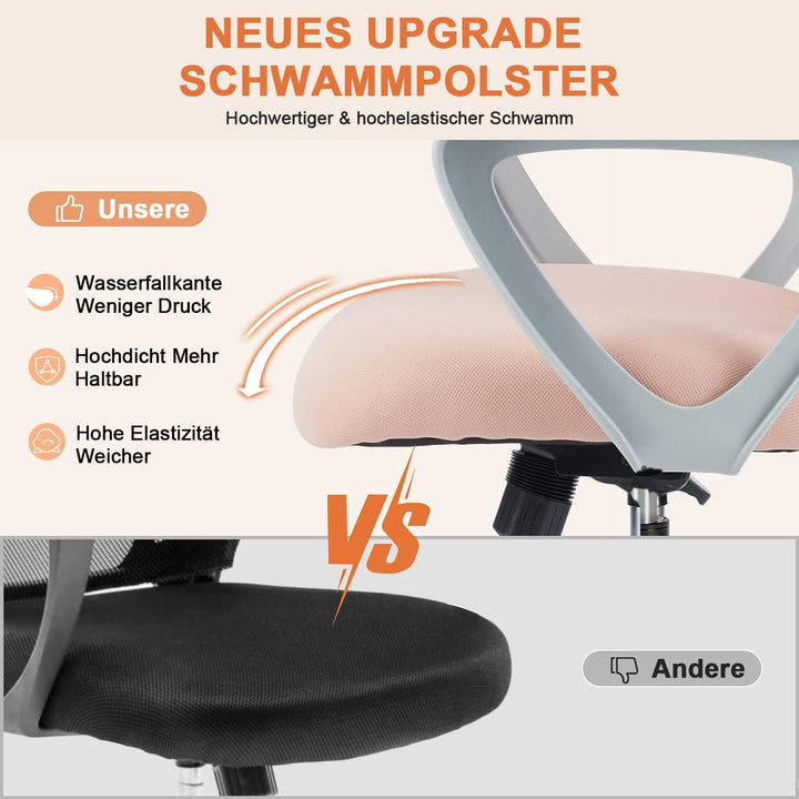 DUMOS Bürostuhl Ergonomisch, Schreibtischstuhl mit Lendenwirbelstütze, Drehstuhl mit Armlehne, Compu