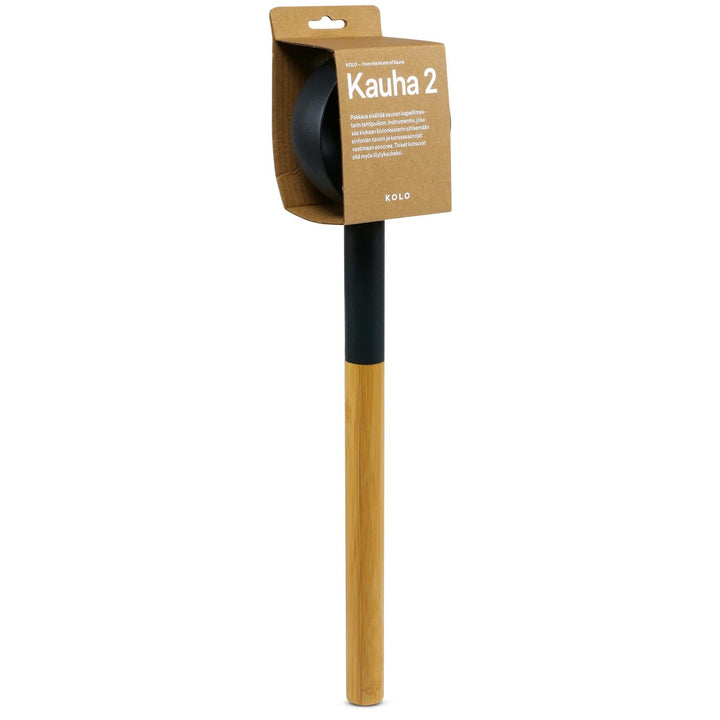 KOLO Saunakelle Typ 2 - Aufgusskelle 300ml Aluminium Schwarz - 43cm Bambusgriff - Sauna Kelle - Made