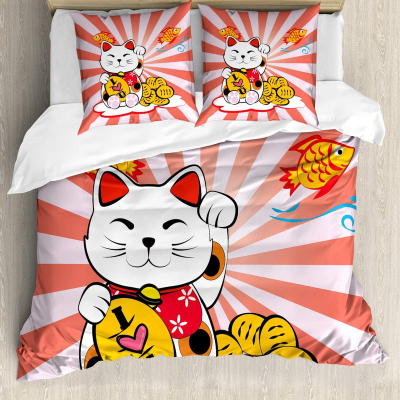 ABAKUHAUS japanisch Bettbezugs Set Für Doppelbetten, Starburst Linien Katze, Milbensicher Allergiker