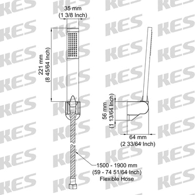 KES Handbrause Duschkopf mit Duschkopfhalterung Duschschlauch Brausekopf Dusche Duschbrause Duschsys