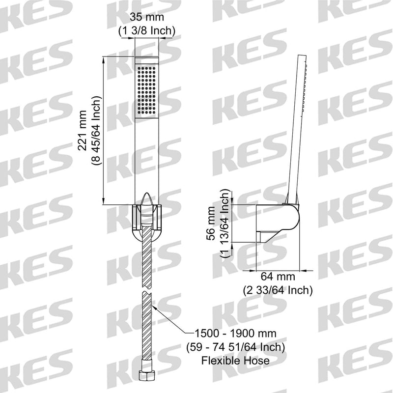KES Handbrause Duschkopf mit Duschkopfhalterung Duschschlauch Brausekopf Dusche Duschbrause Duschsys