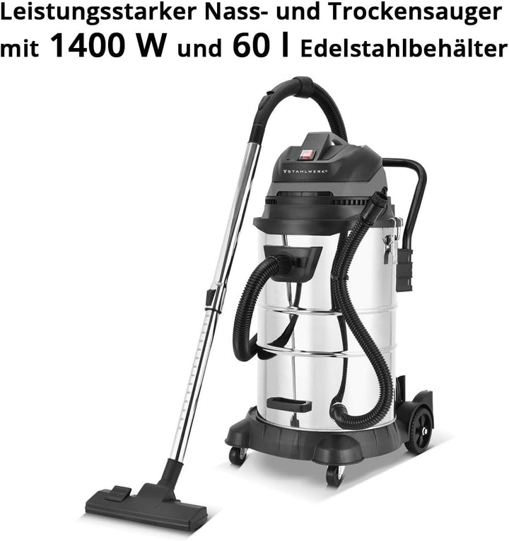 STAHLWERK Nass- und Trockensauger VCL-1400 ST – 1400 W Industriesauger mit 60 L Metallbehälter, Blas