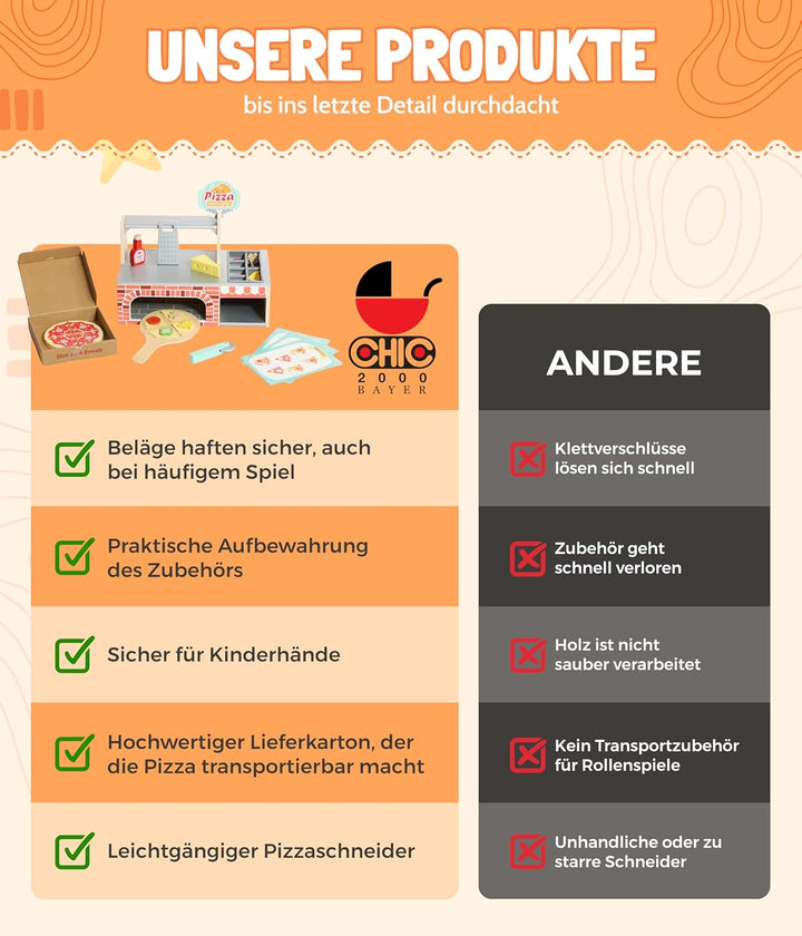 Bayer Chic 2000® Pizza Spielzeug aus Holz – Pizzeria mit Vorrats- & Serviertheke – Fördert Kreativit
