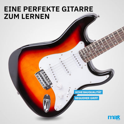 Max GigKit E Gitarre Set, E Guitar, Elektrogitarre mit Verstärker 40 Watt, Gitarrentasche, Plektrum,