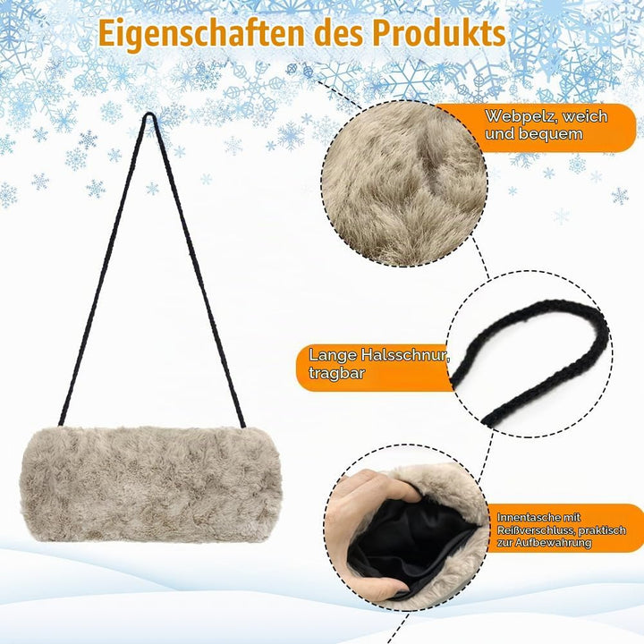SwirlColor Hand Muffs, Tragbare Stilvolle Khaki Kunstpelz Handwärmer mit Umhängekordel Muff Handwärm