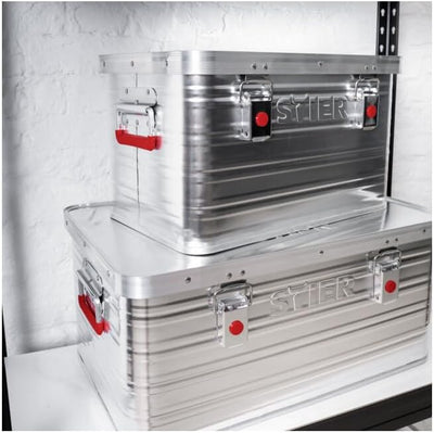 STIER Alubox, Aluminiumbox 50L, Staub- und spritzwasserresistent, mit Gummidichtung und 2 Klapphandg