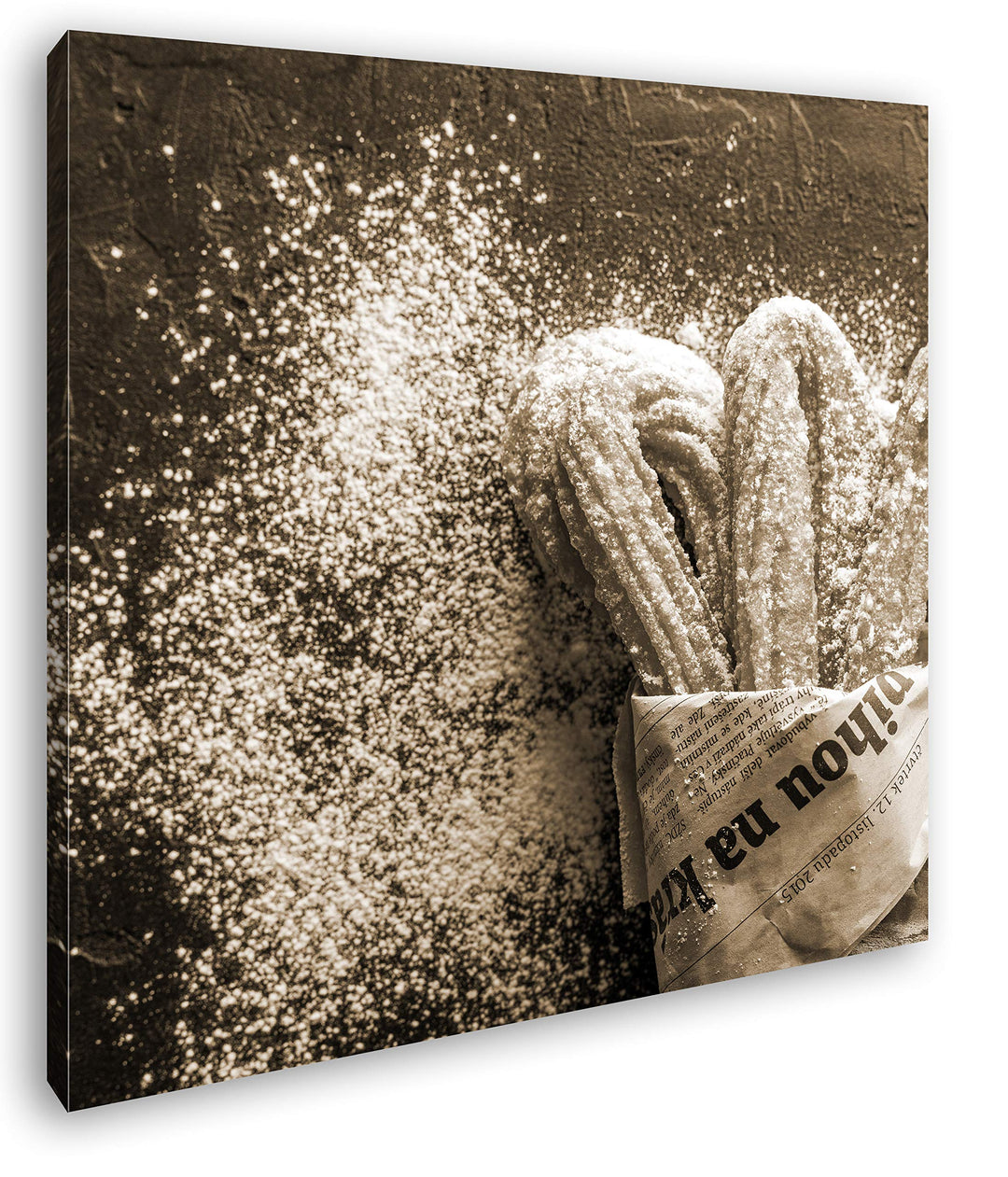 deyoli Churros mit Puderzucker Format: 60x60 Effekt: Sepia als Leinwandbild, Motiv fertig gerahmt au