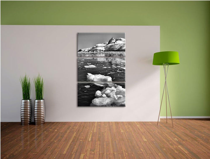 Pixxprint Eisberge im Meer Arktis als Leinwandbild/Grösse: 3 Teilig (120x80) cm/Wandbild/Kunstdruck/