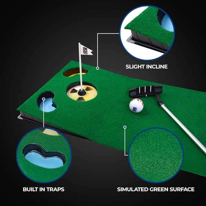 PGA Tour Putting-Matte mit zusammenklappbarem Putter und Ausrichtungsführung, 1,8 m Einzelbett Einze