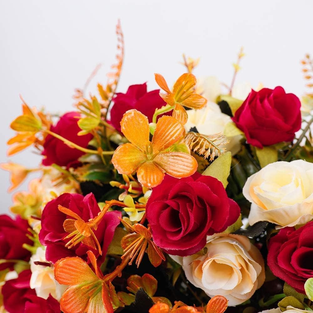 LESING Künstliche Kunstblumen mit Vase, Seide, künstliche Rosen, Hochzeitsblumen, Blumensträusse für