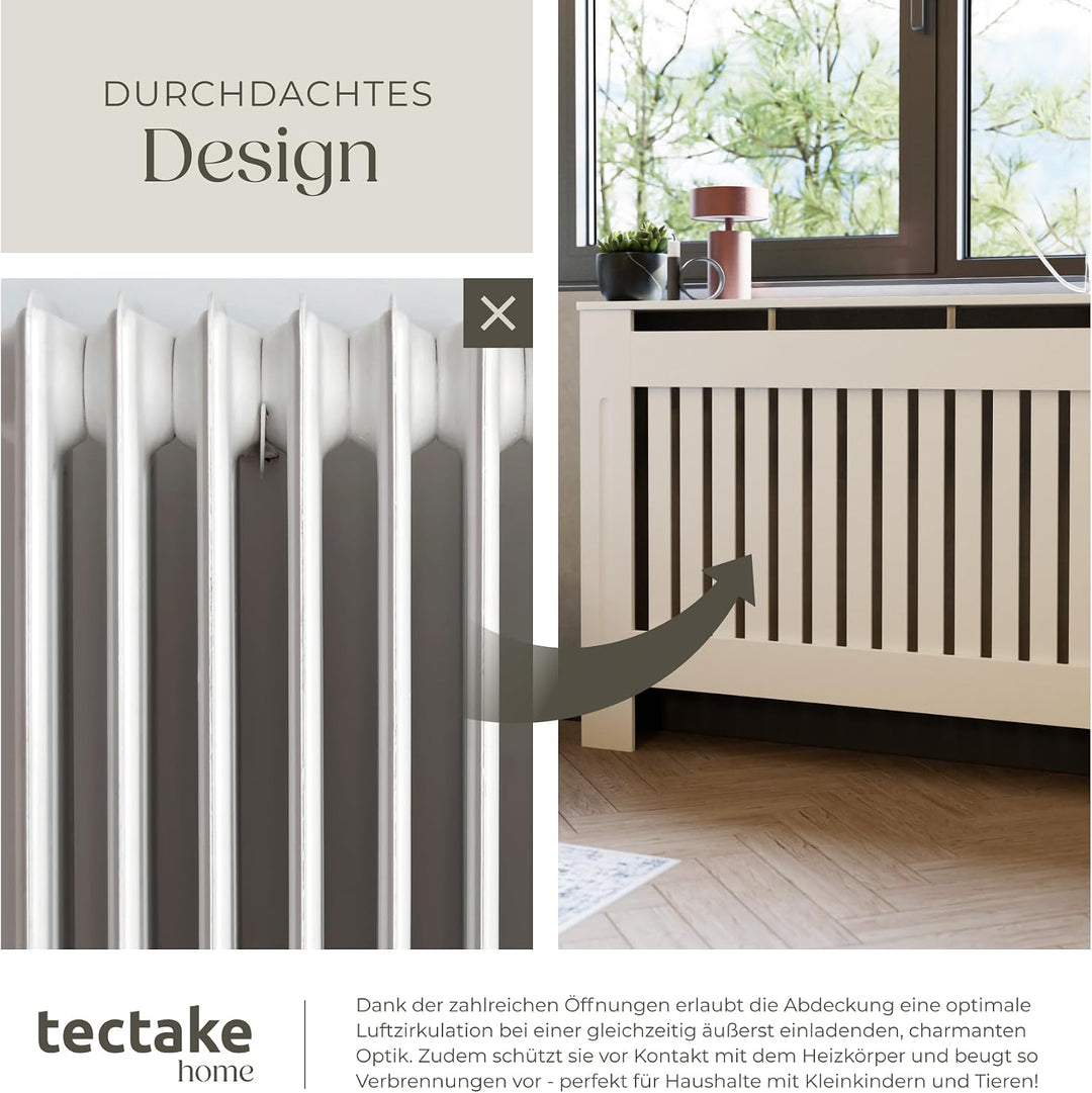 tectake® Heizkörperverkleidung, Holzverkleidung MDF, Heizungsverkleidung weiss mit Lamellen, Heizkör