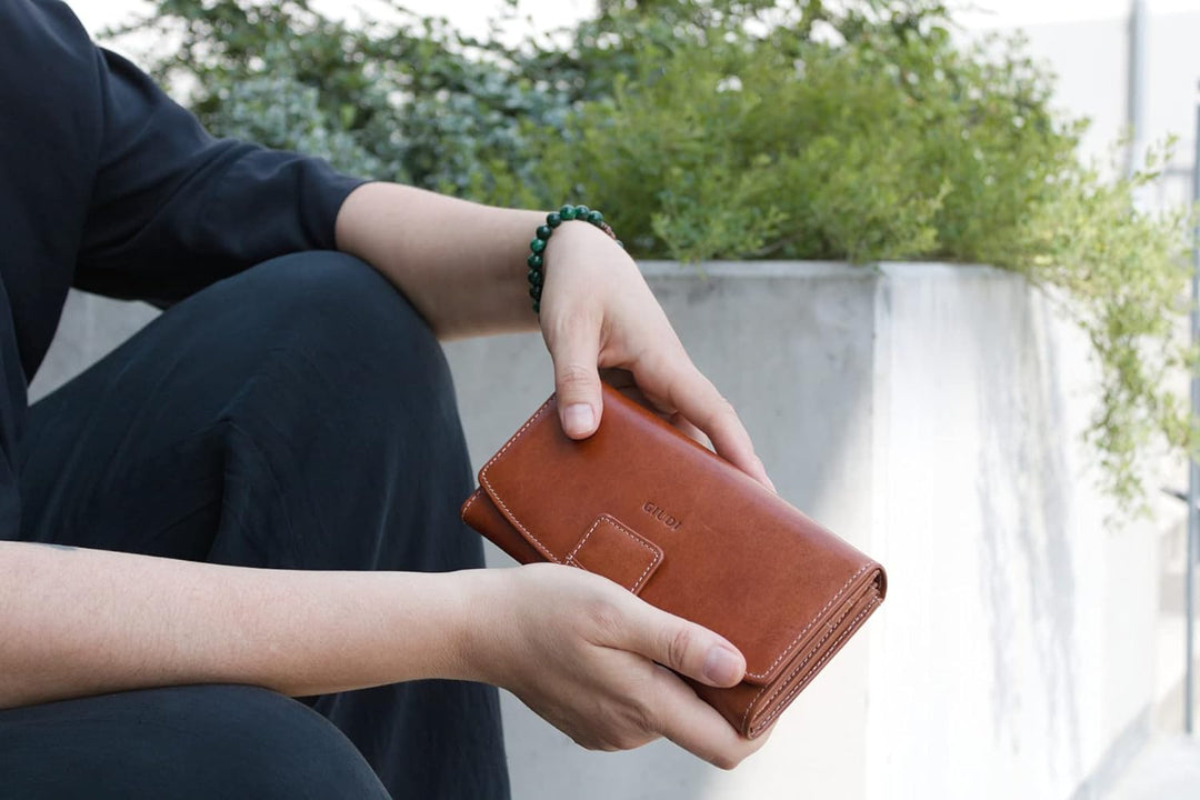 GIUDI ® Geldbörse Damen Leder Rot Clutch Abendtasche Gross Mit Vielen Fächern Echtleder Portemonnaie