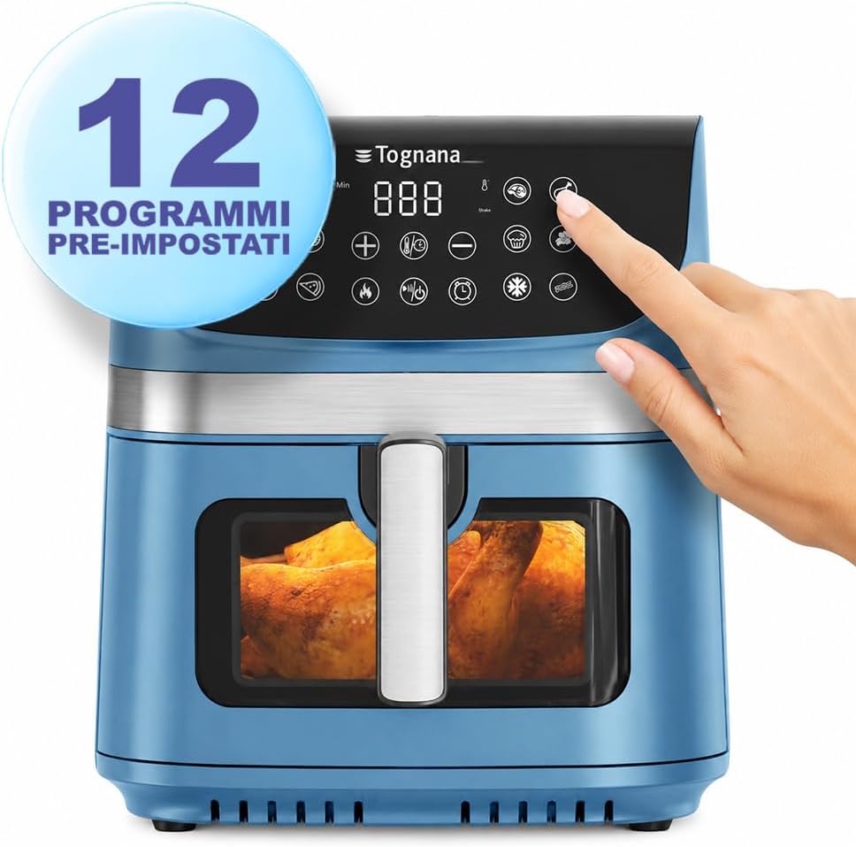 Tognana Iridea 9L Luftfritteuse, Doppelwiderstand, Digitalanzeige, Timer, 80-200°C, Fenster, 2200W,
