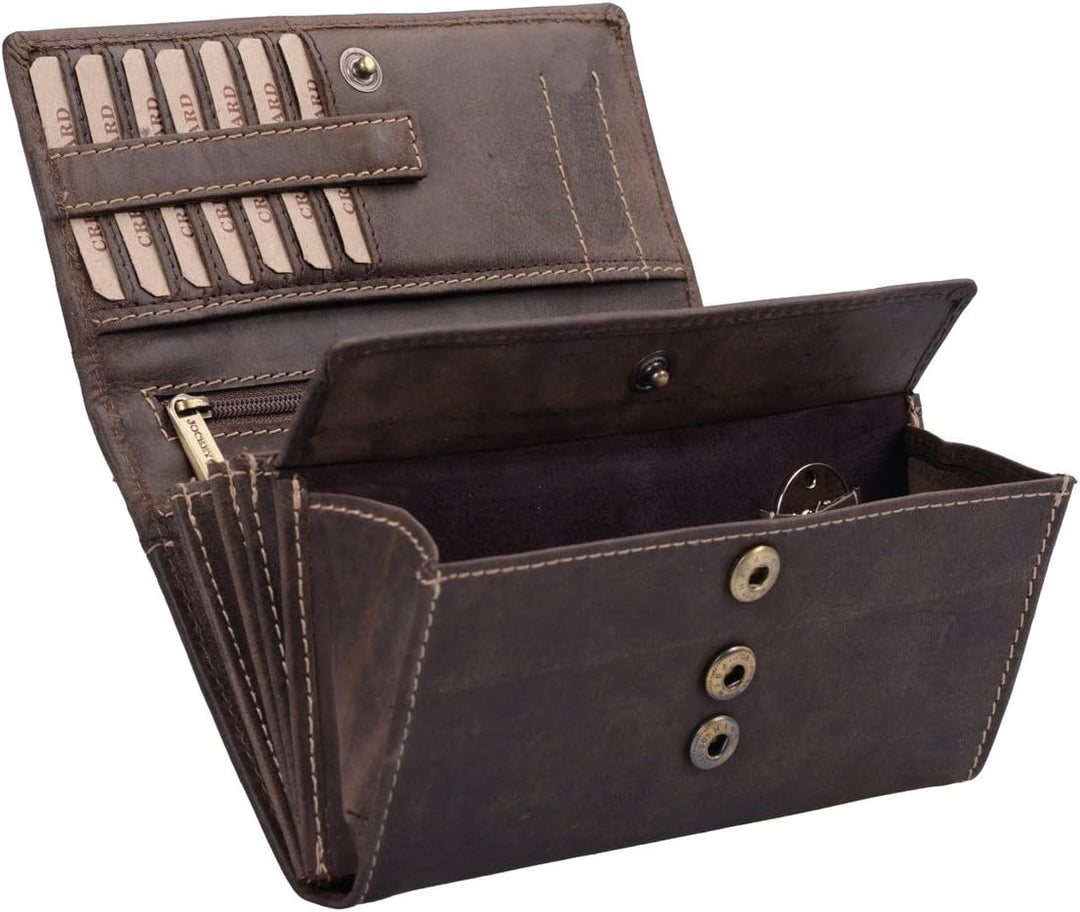 LEAS Damenbörse mit RFID Schutzfolie gegen Datendiebstahl Echt-Leder, dunkelbraun Vintage-Collection