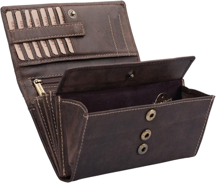 LEAS Damenbörse mit RFID Schutzfolie gegen Datendiebstahl Echt-Leder, dunkelbraun Vintage-Collection
