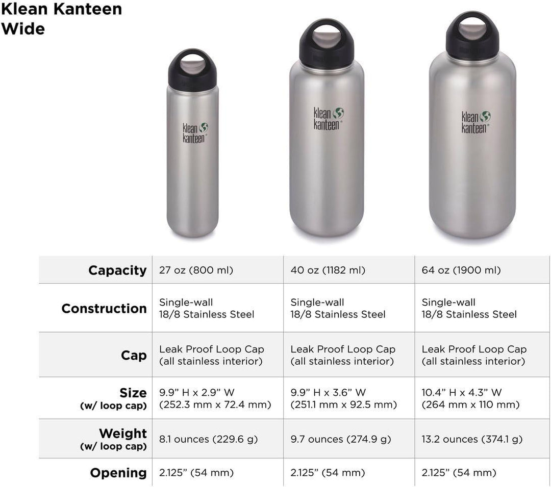 Klean Kanteen 1182 ml Kanteen Wide Silber Matt 1183 ml, Silber Matt 1183 ml