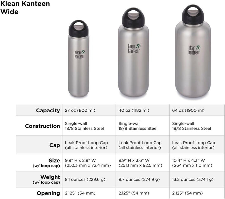 Klean Kanteen 1182 ml Kanteen Wide Silber Matt 1183 ml, Silber Matt 1183 ml