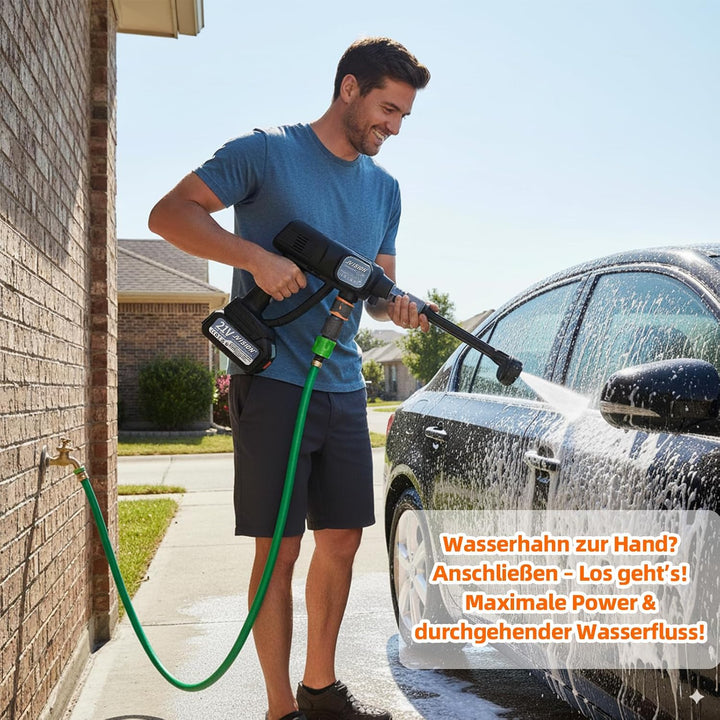 JVISION Akku Hochdruckreiniger Mobiler mit Wasserhahnanschluss &amp; 2X 4000mAh Akku, Kabelloser Pressur