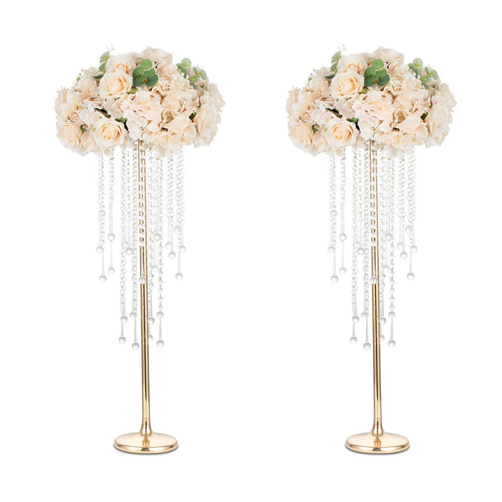 Sziqiqi 75cm Metall Goldene Vasen mit Kristall Kette Hochzeits Tisch – 2 Stück Hoch Vase Blumensäule