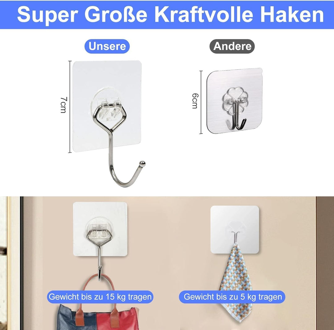 Charfia 16 Stück 15kg (Max) Selbstklebend Haken Extra Stark, Grosse Klebehaken Transparent Haken Sel