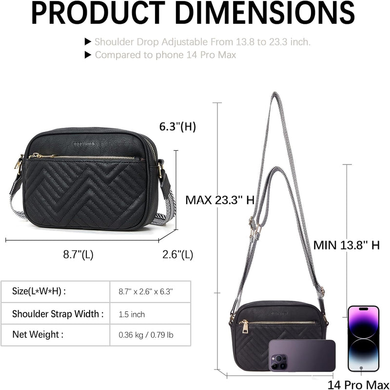 BOSTANTEN Damen Handy Umhängetasche, Crossbody Bag mit verstellbarem Breiter Gurt, PU Leder Gesteppt