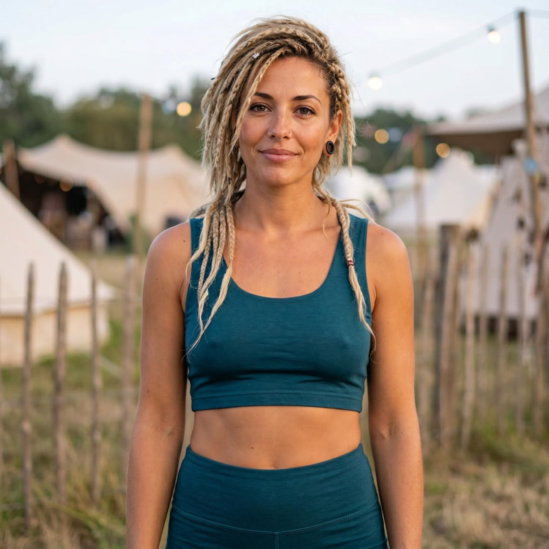 GURU SHOP Goa Psytrance Bikini Top, Boho Top, Pixi Yoga Top, Damen 80B Petrol, 80B Petrol