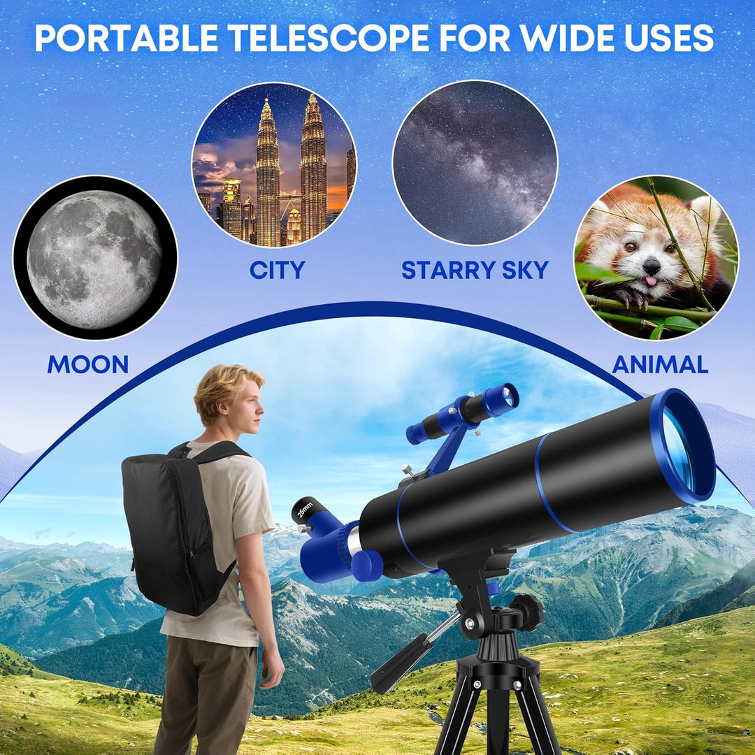 Dianfan Teleskop für Erwachsene Astronomie, 80mm Blende 500mm Teleskop für Kinder & Anfänger, Tragba