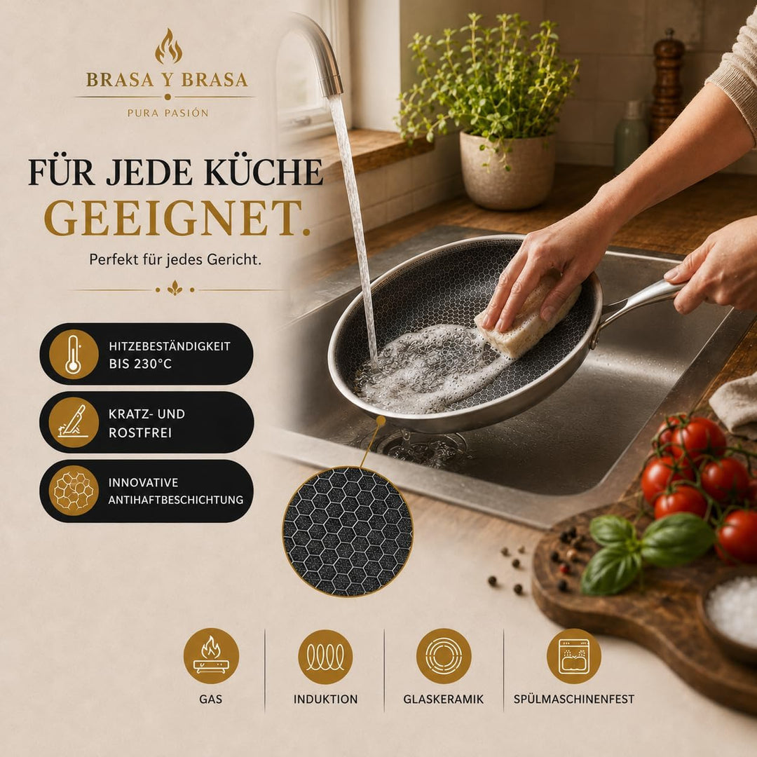 Wabenpfanne 24 cm - Für alle Herdarten inkl. Induktion - Bratpfanne 24 cm zum Kochen &amp; Braten - Anti