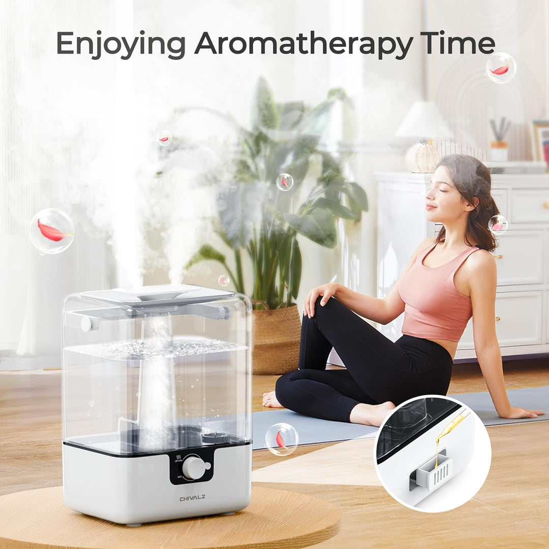 CHIVALZ Top Fill Luftbefeuchter für Grosse Räume, 6L mit Nachtlicht, 360°Drehbare Düse Humidifier, 2