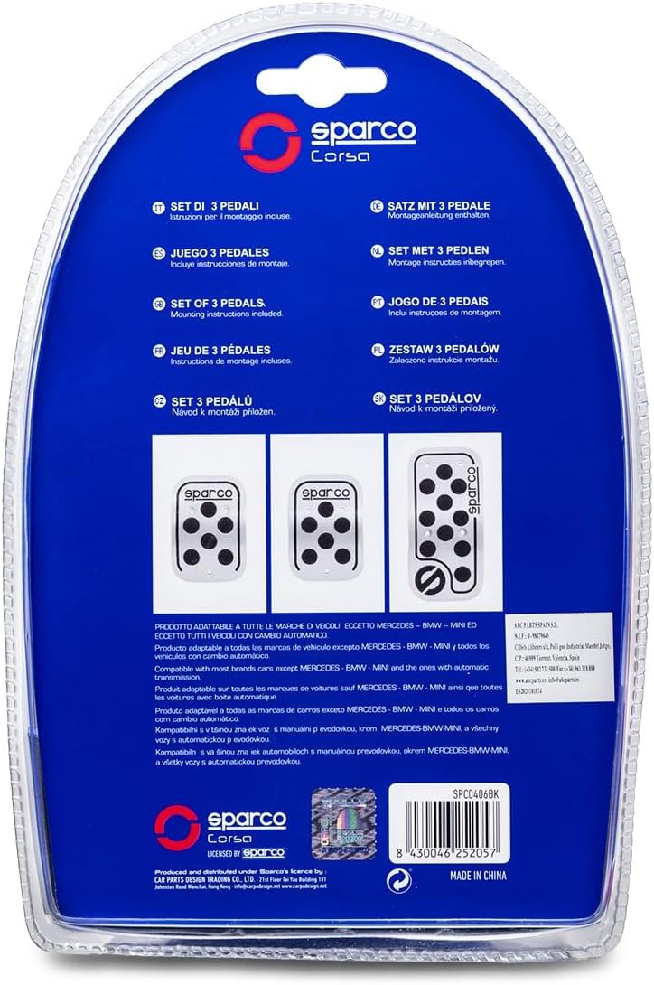 Sparco SPC0406BK ALUMINIUM RACING-PEDALE MIT Rutschfestem Gummi, Schwarz Aluminium + Gummi Single, A