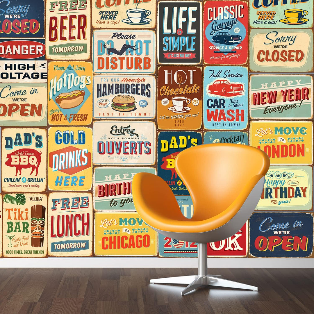 Walplus "Vintage Metall-Zeichen Abnehmbarer Wand Aufkleber Collage, Mehrfarbig, 300 x 280 cm, 2 Stüc